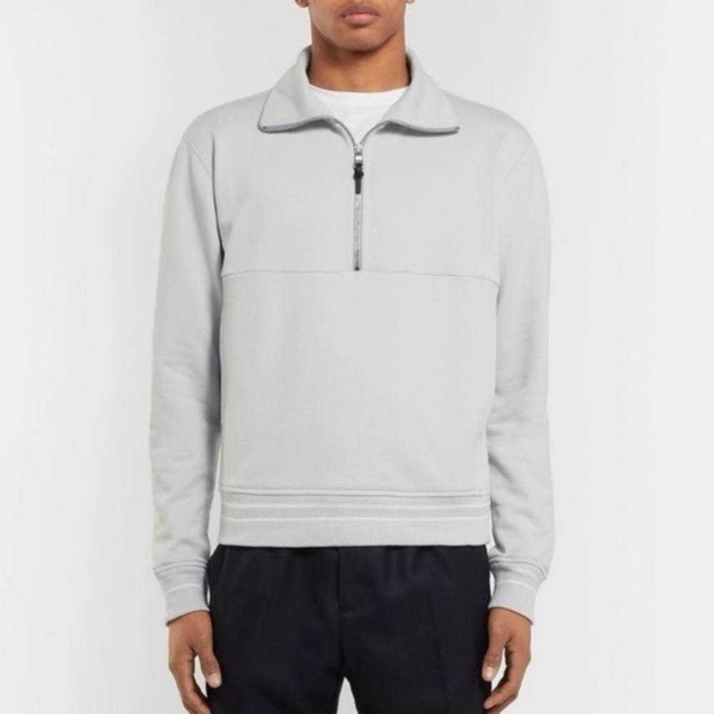 Mr Porter Loopback Half Zip Sweatshirt in Light Gray Men's Size XL